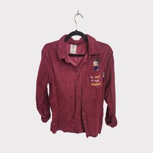 Red Corduroy Button-Up Shirt